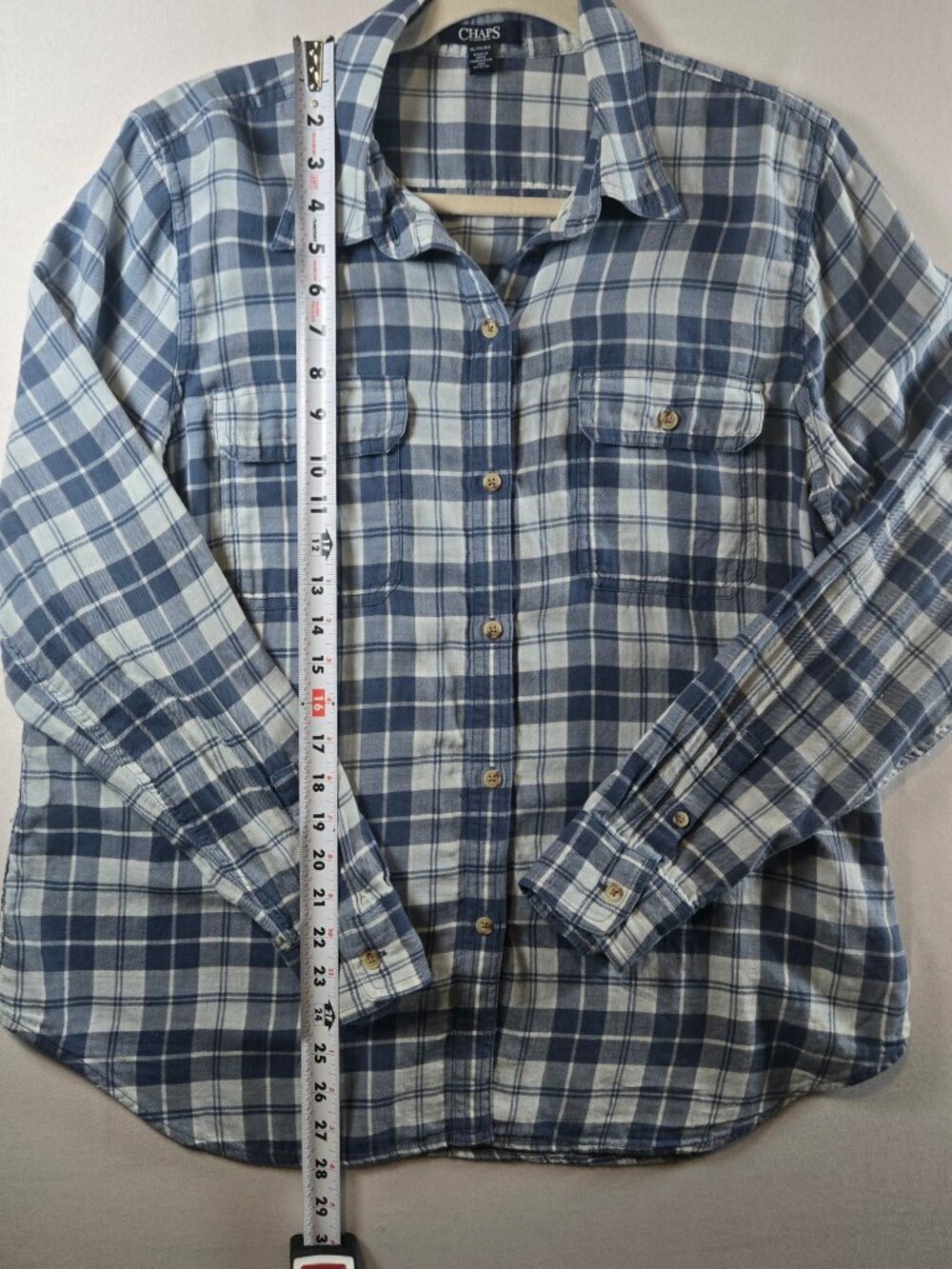 Chaps Women’s XL 16/18 Blue White Plaid Long Sleeve Button Front Shirt